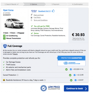 Car rental upsell