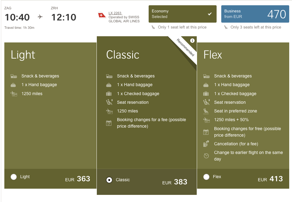 Example of a good airline branded fare upsell